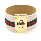 Women Cuff Leather Bracelets Ribbons Bangles Lock Wide Charms Jewelry
