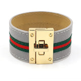 Women Cuff Leather Bracelets Ribbons Bangles Lock Wide Charms Jewelry