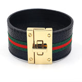 Women Cuff Leather Bracelets Ribbons Bangles Lock Wide Charms Jewelry