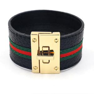 Women Cuff Leather Bracelets Ribbons Bangles Lock Wide Charms Jewelry
