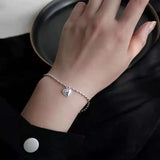925 Sterling Silver Sweet Love Bracelet Peach Heart Lady Bracelet
