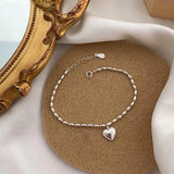 925 Sterling Silver Sweet Love Bracelet Peach Heart Lady Bracelet