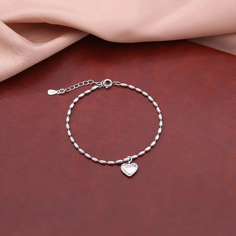925 Sterling Silver Sweet Love Bracelet Peach Heart Lady Bracelet