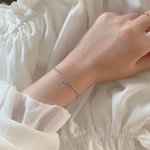 925 Sterling Silver Sweet Love Bracelet Peach Heart Lady Bracelet