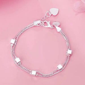 925 Silver Charm Chain Bracelet for Women Party Wedding Jewelry 20cm