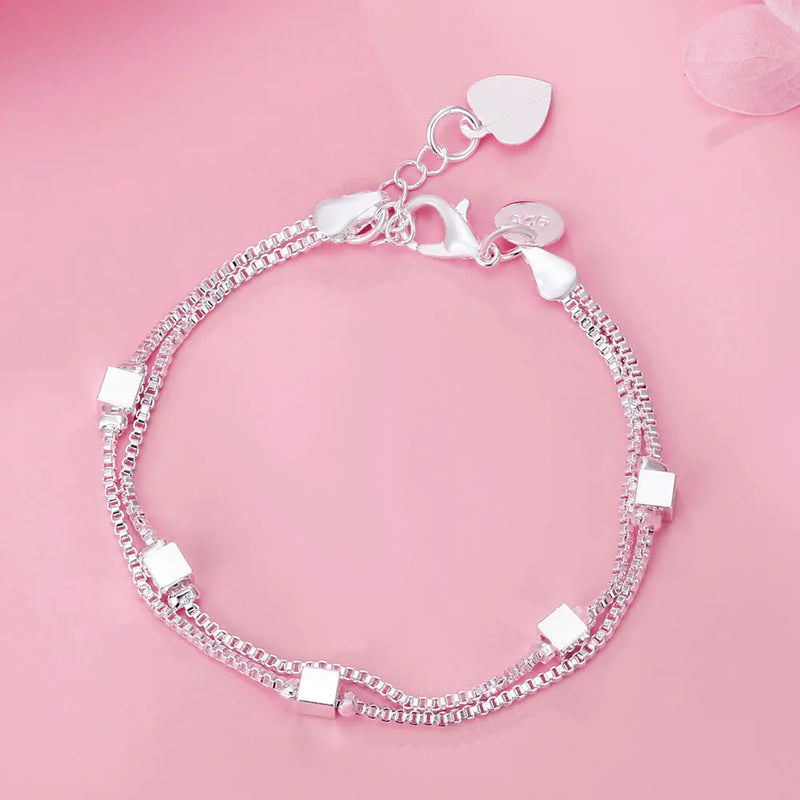 925 Silver Charm Chain Bracelet for Women Party Wedding Jewelry 20cm