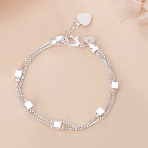 925 Silver Charm Chain Bracelet for Women Party Wedding Jewelry 20cm