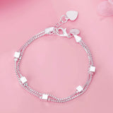 925 Silver Charm Chain Bracelet for Women Party Wedding Jewelry 20cm
