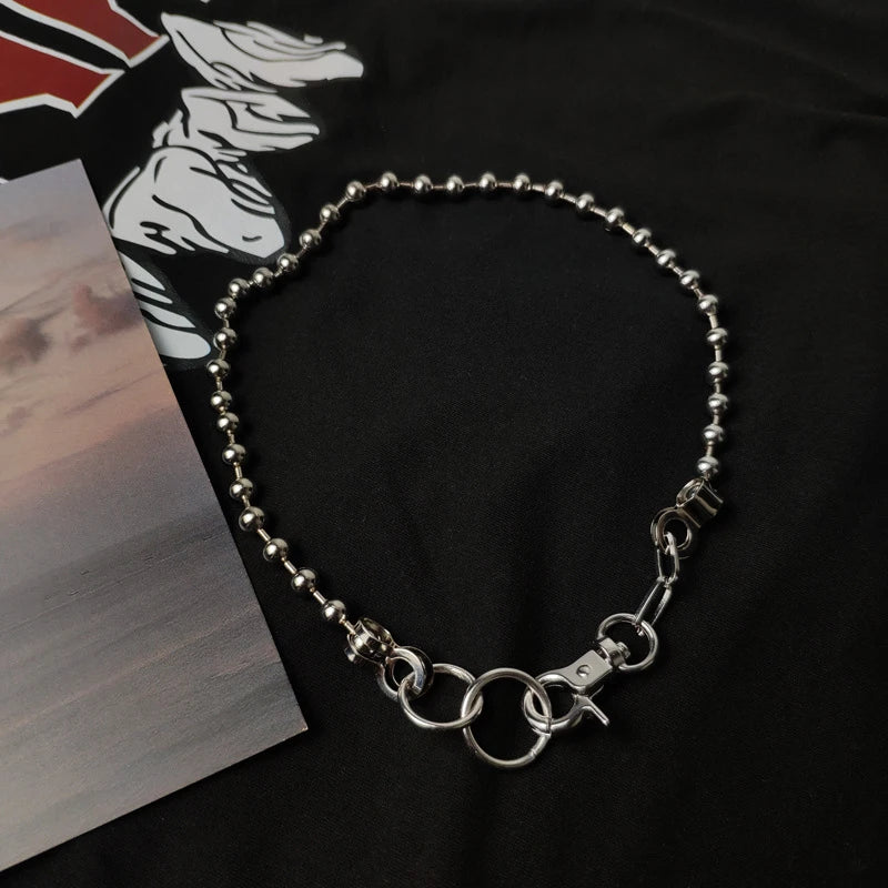 Gothic Punk Personality Silver Keychain Buckle Neck Chain Collar Choker