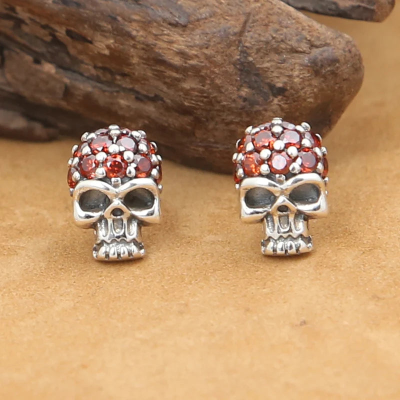 Vintage Thai Silver Skull Earrings 925 Sterling Silver Man Earring