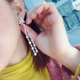 Long Leaf Drop Clip On Ear Non Pierced Earrings CZ Crystal Women Wedding Party