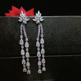 Long Leaf Drop Clip On Ear Non Pierced Earrings CZ Crystal Women Wedding Party