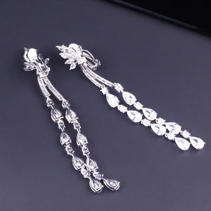 Long Leaf Drop Clip On Ear Non Pierced Earrings CZ Crystal Women Wedding Party