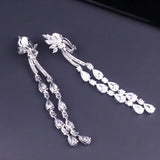 Long Leaf Drop Clip On Ear Non Pierced Earrings CZ Crystal Women Wedding Party