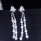 Long Leaf Drop Clip On Ear Non Pierced Earrings CZ Crystal Women Wedding Party