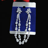 Long Leaf Drop Clip On Ear Non Pierced Earrings CZ Crystal Women Wedding Party