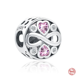 925 Silver Pink Love Pendant Mom Dangle Charm
