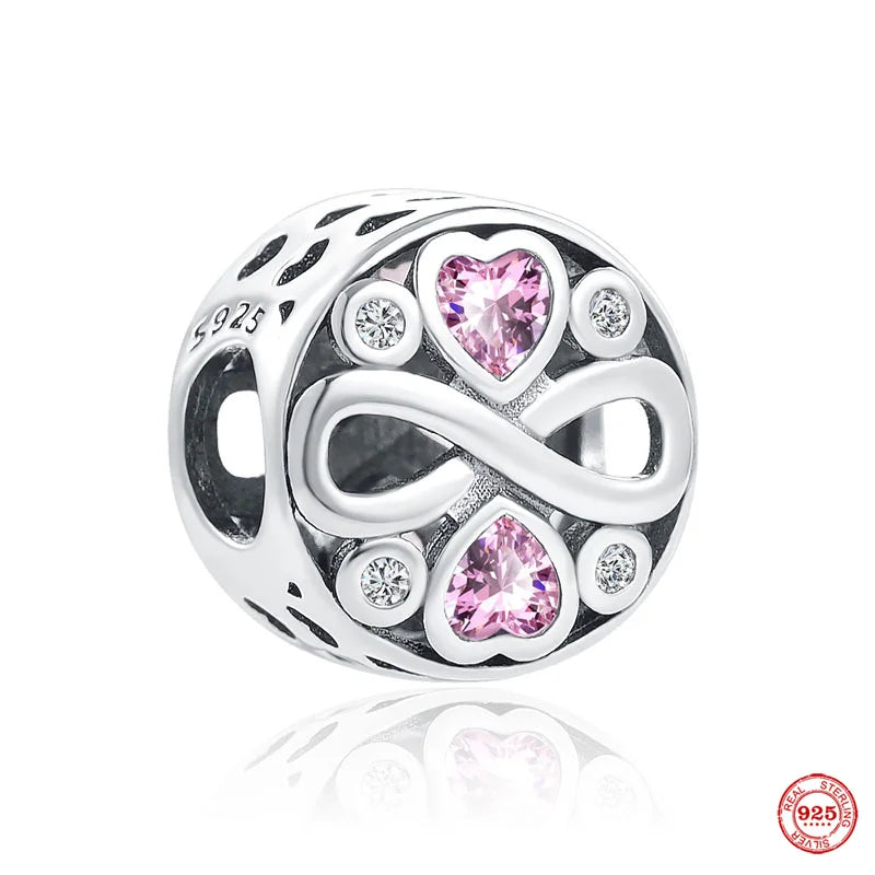 925 Silver Pink Love Pendant Mom Dangle Charm