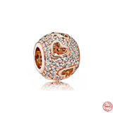 Hot Rose Charm Fit Bracelet s925 Silver Pendant Zircon Love Beads