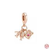 Hot Rose Charm Fit Bracelet s925 Silver Pendant Zircon Love Beads