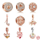 Hot Rose Charm Fit Bracelet s925 Silver Pendant Zircon Love Beads
