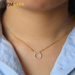 925 Sterling Silver Lucky Circle Pendant Necklaces CZ Charm Jewelry