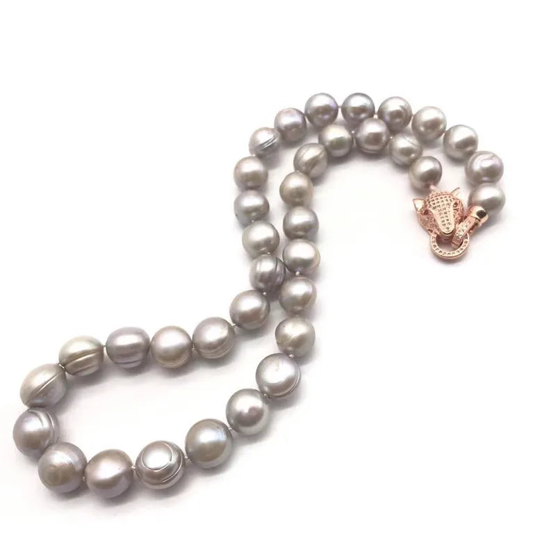 11-12MM Pearl Baroque Necklace w/ Leopard-head Clasp