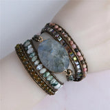 Labradorite Leather Wrap Bracelet Vintage Natural Stone Crystal Weaving