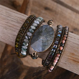 Labradorite Leather Wrap Bracelet Vintage Natural Stone Crystal Weaving