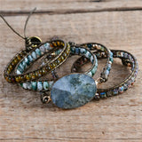 Labradorite Leather Wrap Bracelet Vintage Natural Stone Crystal Weaving