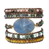 Labradorite Leather Bracelet Mix Stones Beads Women Wrap Bracelet