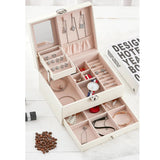 Multilayer Leather Jewelry Box Case Organizer Display Stand with Mirror
