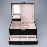 Multilayer Leather Jewelry Box Case Organizer Display Stand with Mirror