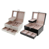 Multilayer Leather Jewelry Box Case Organizer Display Stand with Mirror