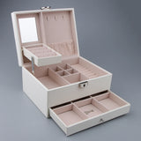 Multilayer Leather Jewelry Box Case Organizer Display Stand with Mirror