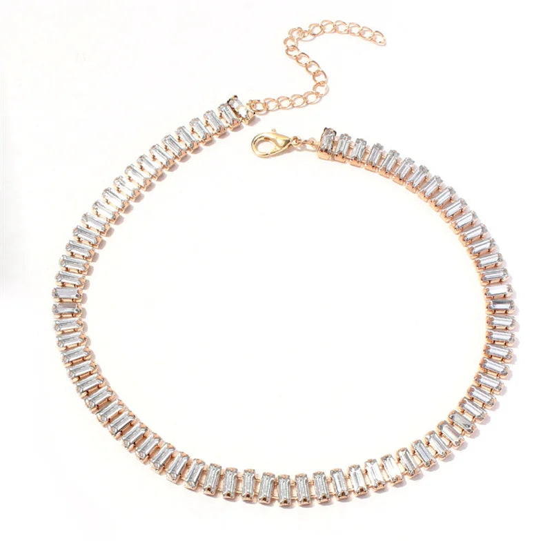 Crystal Rhinestone Choker Necklace Wedding Accessorie Silver Chain