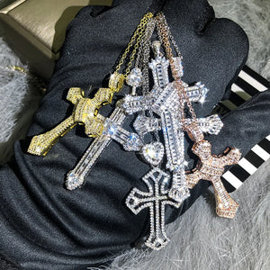 Crystal Pendant Necklace Silver Chain Bridal Cross Wedding