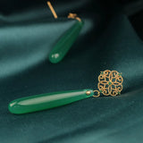 Vintage Ethnic Agate Earrings Chinese Green Aventurne Flowers Jewelry