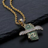 Micro-Inlaid Zircon Men Necklace Money Wings Pendant