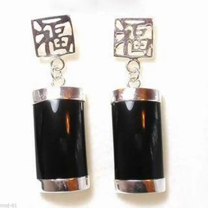 NATURAL Jade 925 SILVER FORTUNE LUCKY EARRINGS