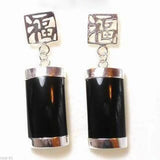 NATURAL Jade 925 SILVER FORTUNE LUCKY EARRINGS