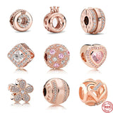 Pink Heart Crown Round Clip Safety DIY Fine Beads for Silver 925 Bracelet