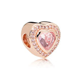 Pink Heart Crown Round Clip Safety DIY Fine Beads for Silver 925 Bracelet