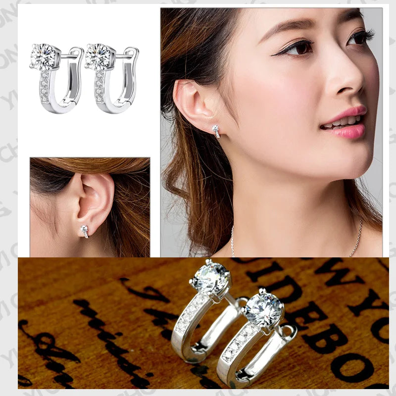 Pearl U Type Zircon Earrings Silver Jewelry For Women Girl