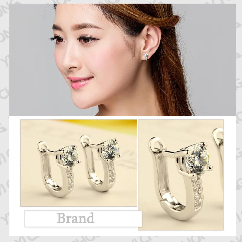 Pearl U Type Zircon Earrings Silver Jewelry For Women Girl