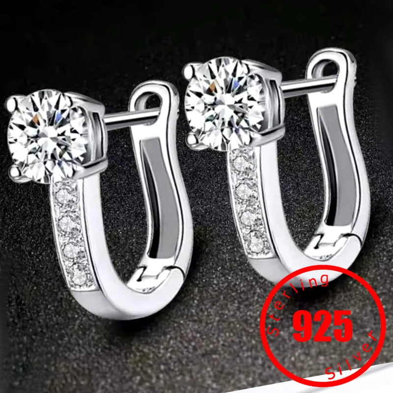 Pearl U Type Zircon Earrings Silver Jewelry For Women Girl