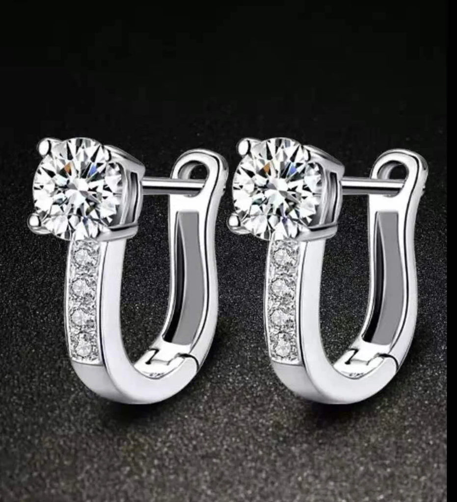 Pearl U Type Zircon Earrings Silver Jewelry For Women Girl