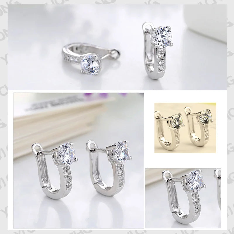 Pearl U Type Zircon Earrings Silver Jewelry For Women Girl