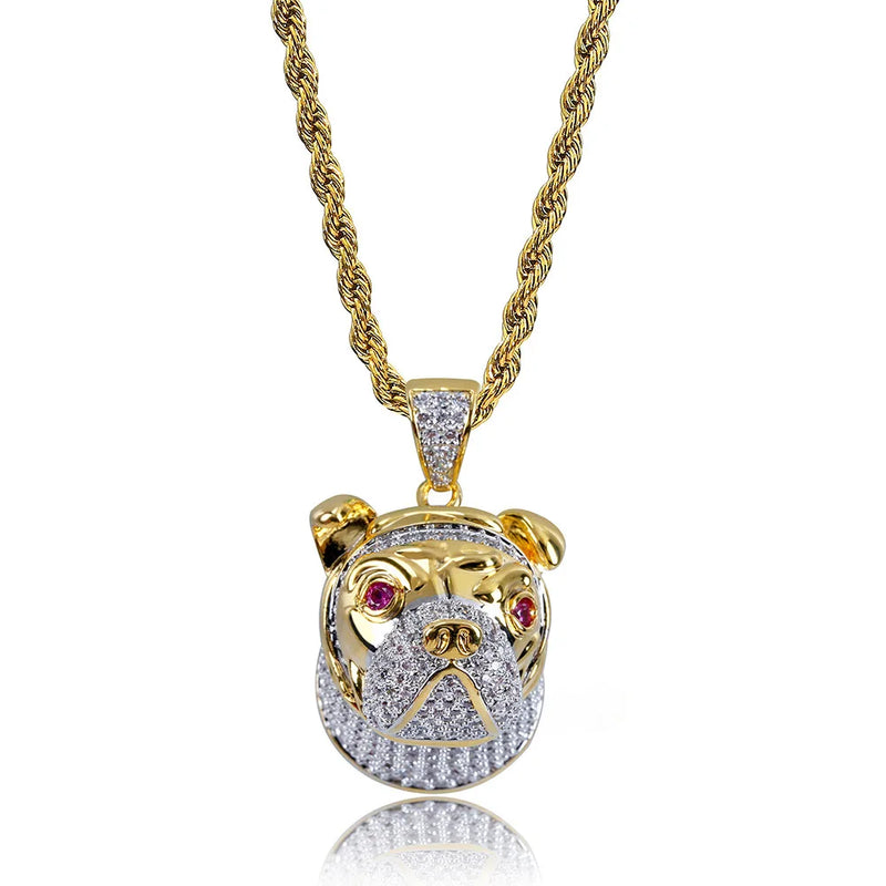Pet Dog Head Pendant Necklace Silver Micro Pave CZ Charm Jewelry