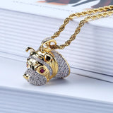 Pet Dog Head Pendant Necklace Silver Micro Pave CZ Charm Jewelry